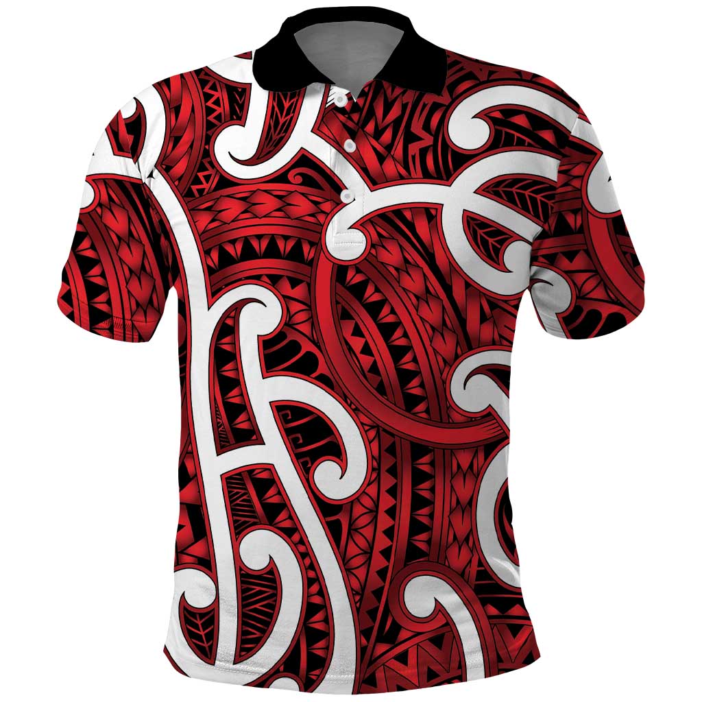 Aotearoa Maori Kowhaiwhai Polo Shirt Whero Puhoro and Patiki LT9 Red - Polynesian Pride