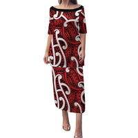 Aotearoa Maori Kowhaiwhai Puletasi Whero Puhoro and Patiki LT9 Long Dress Red - Polynesian Pride