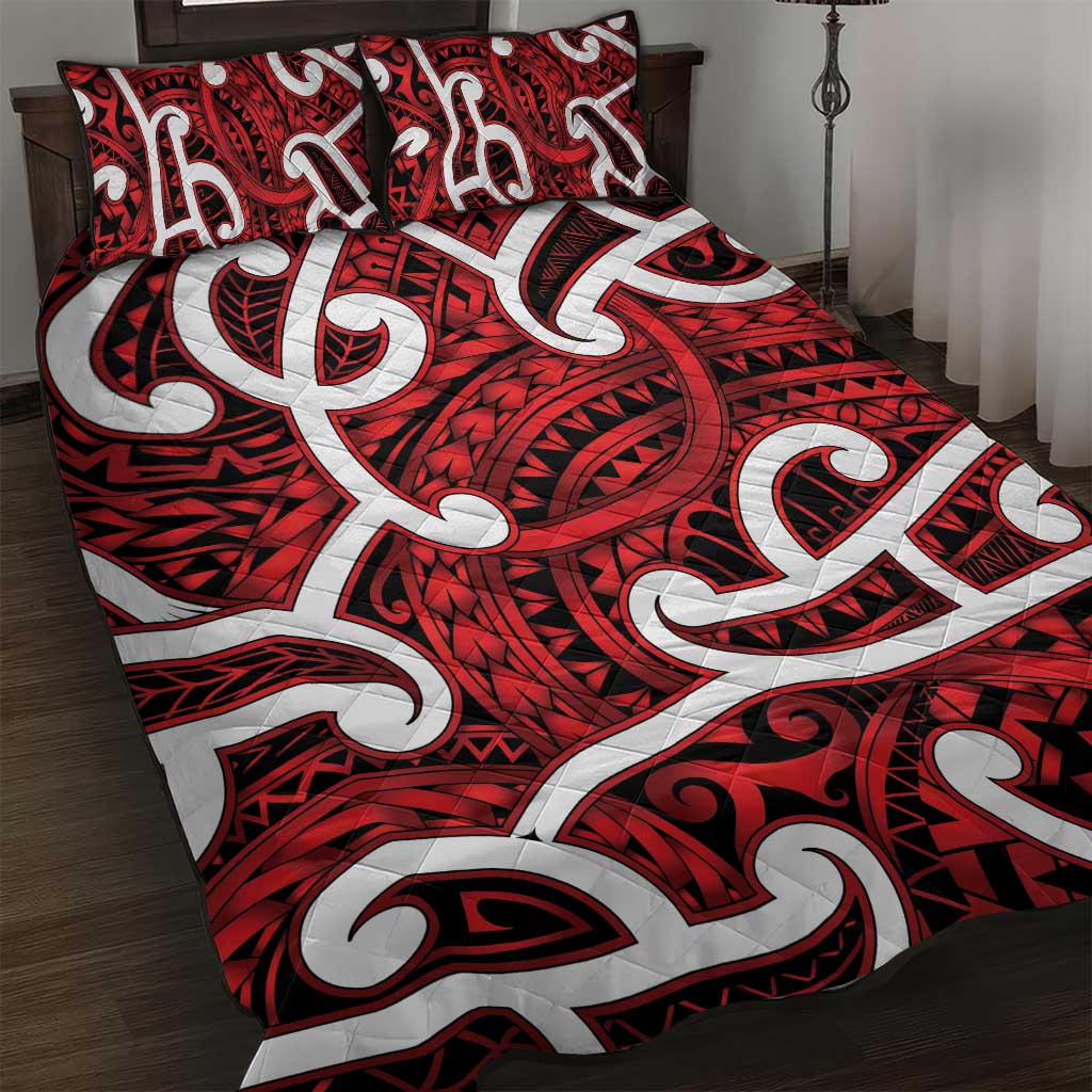 Aotearoa Maori Kowhaiwhai Quilt Bed Set Whero Puhoro and Patiki LT9 Red - Polynesian Pride