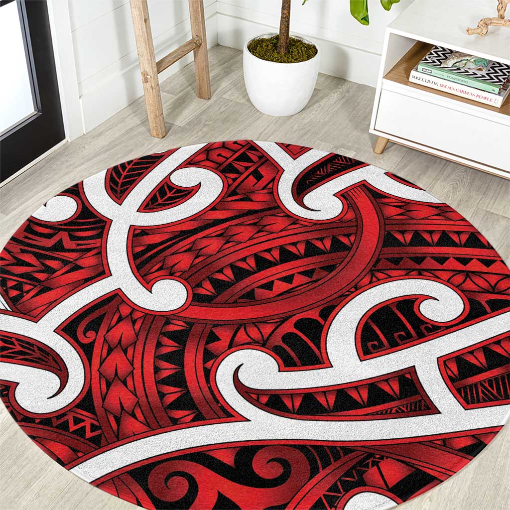 Aotearoa Maori Kowhaiwhai Round Carpet Whero Puhoro and Patiki LT9 Red - Polynesian Pride