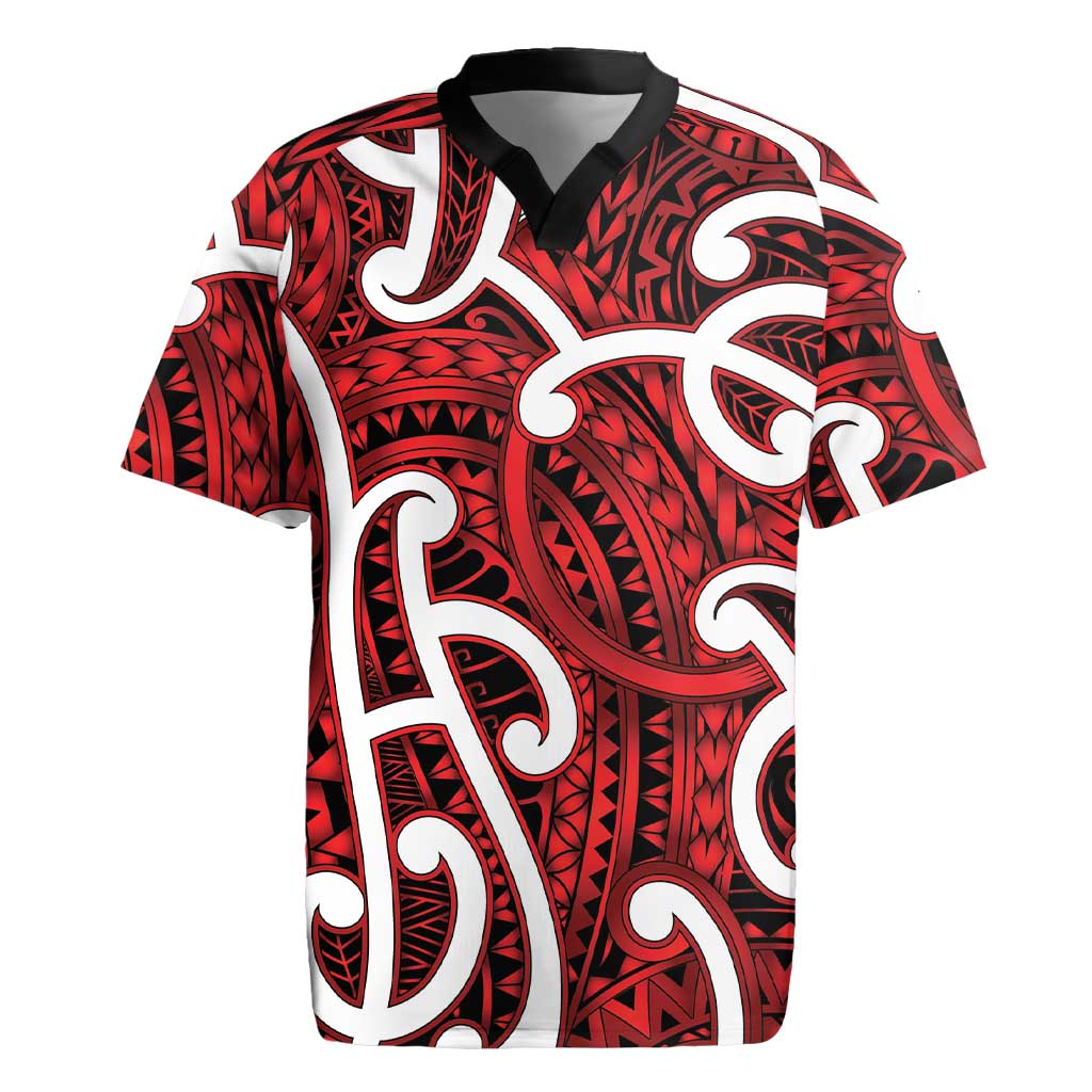 Aotearoa Maori Kowhaiwhai Rugby Jersey Whero Puhoro and Patiki LT9 Red - Polynesian Pride