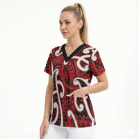 Aotearoa Maori Kowhaiwhai Scrub Top Whero Puhoro and Patiki LT9 - Polynesian Pride