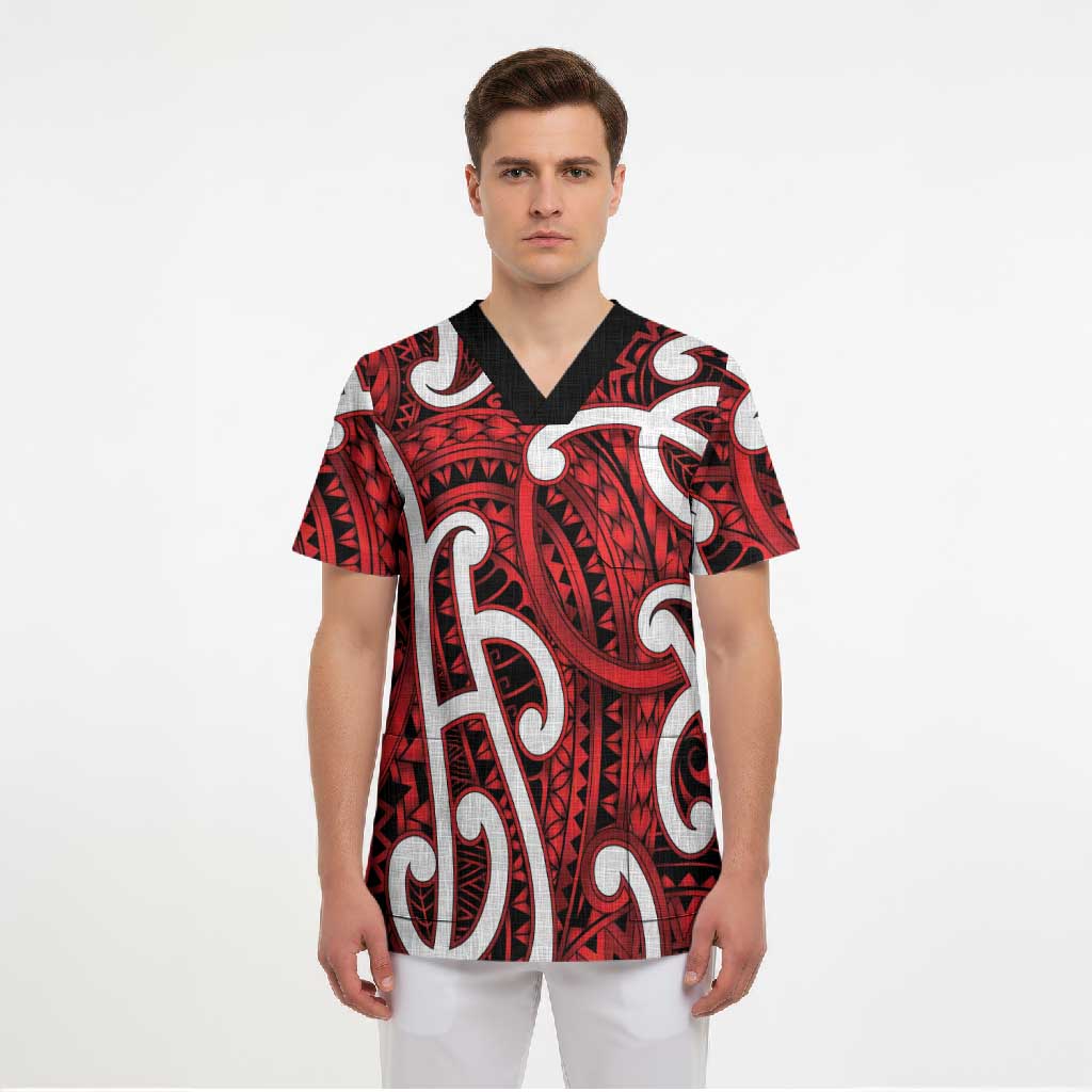 Aotearoa Maori Kowhaiwhai Scrub Top Whero Puhoro and Patiki LT9 - Polynesian Pride