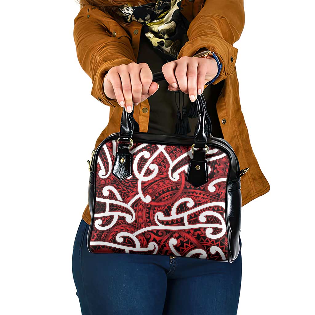 Aotearoa Maori Kowhaiwhai Shoulder Handbag Whero Puhoro and Patiki LT9 One Size Red - Polynesian Pride