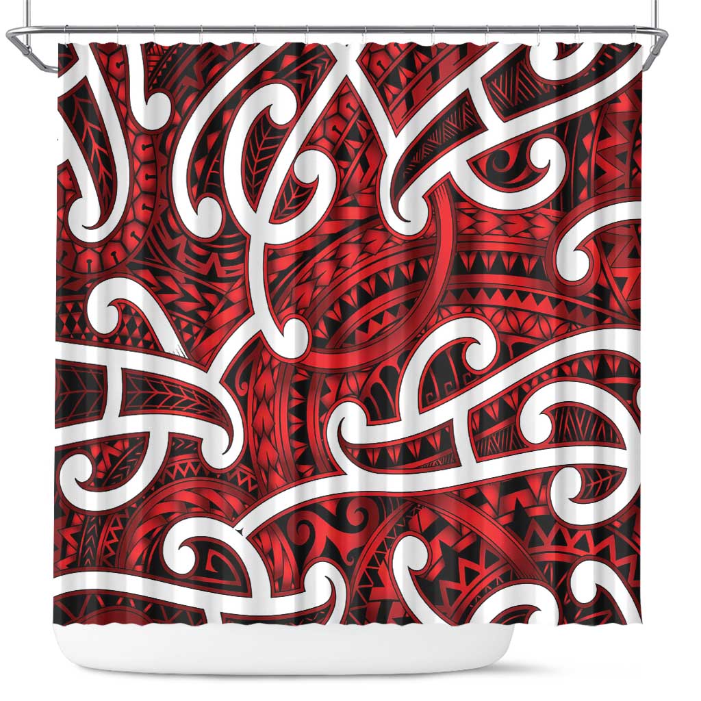 Aotearoa Maori Kowhaiwhai Shower Curtain Whero Puhoro and Patiki LT9 Red - Polynesian Pride