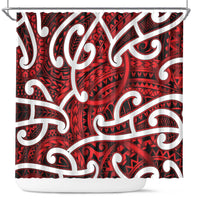 Aotearoa Maori Kowhaiwhai Shower Curtain Whero Puhoro and Patiki LT9 Red - Polynesian Pride