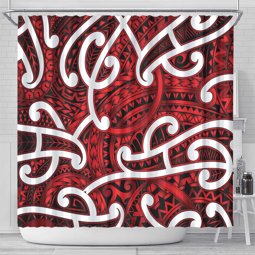 Aotearoa Maori Kowhaiwhai Shower Curtain Whero Puhoro and Patiki LT9 - Polynesian Pride