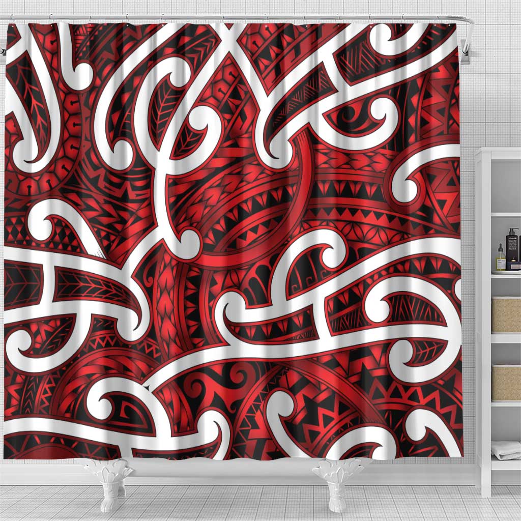 Aotearoa Maori Kowhaiwhai Shower Curtain Whero Puhoro and Patiki LT9 - Polynesian Pride