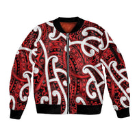 Aotearoa Maori Kowhaiwhai Sleeve Zip Bomber Jacket Whero Puhoro and Patiki LT9 Unisex Red - Polynesian Pride