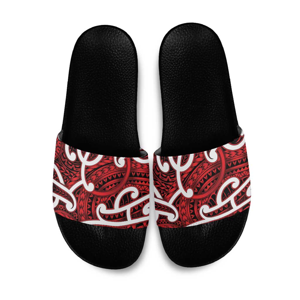 Aotearoa Maori Kowhaiwhai Slide Sandals Whero Puhoro and Patiki LT9 Red - Polynesian Pride