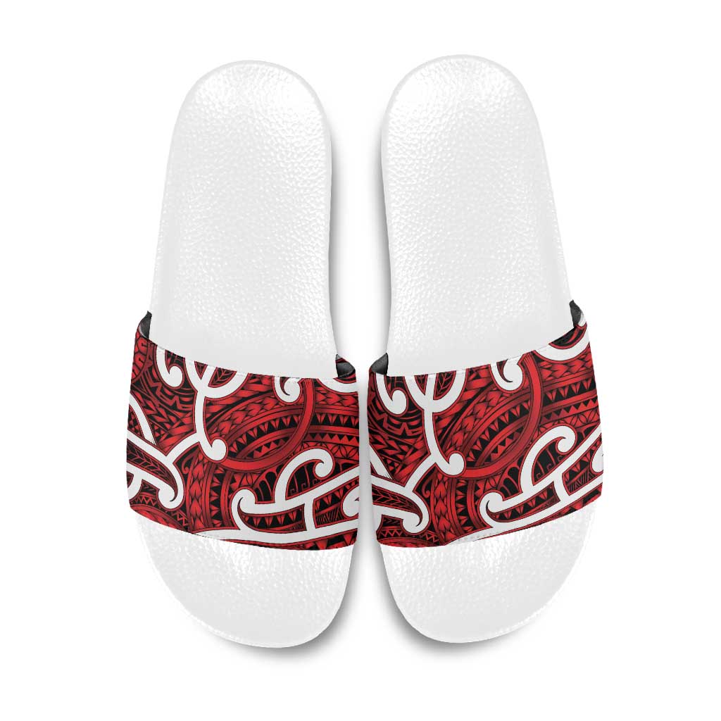 Aotearoa Maori Kowhaiwhai Slide Sandals Whero Puhoro and Patiki LT9 Red - Polynesian Pride