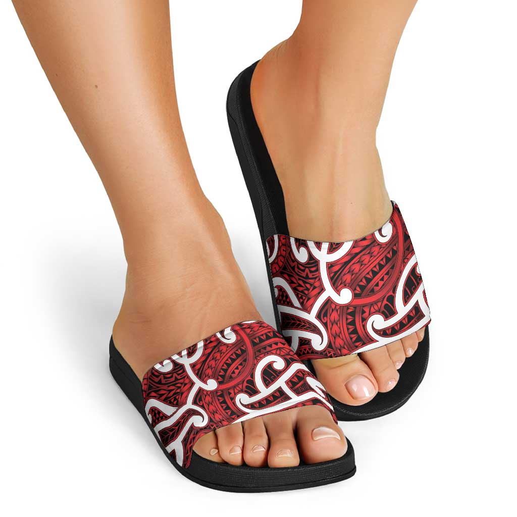 Aotearoa Maori Kowhaiwhai Slide Sandals Whero Puhoro and Patiki LT9 - Polynesian Pride