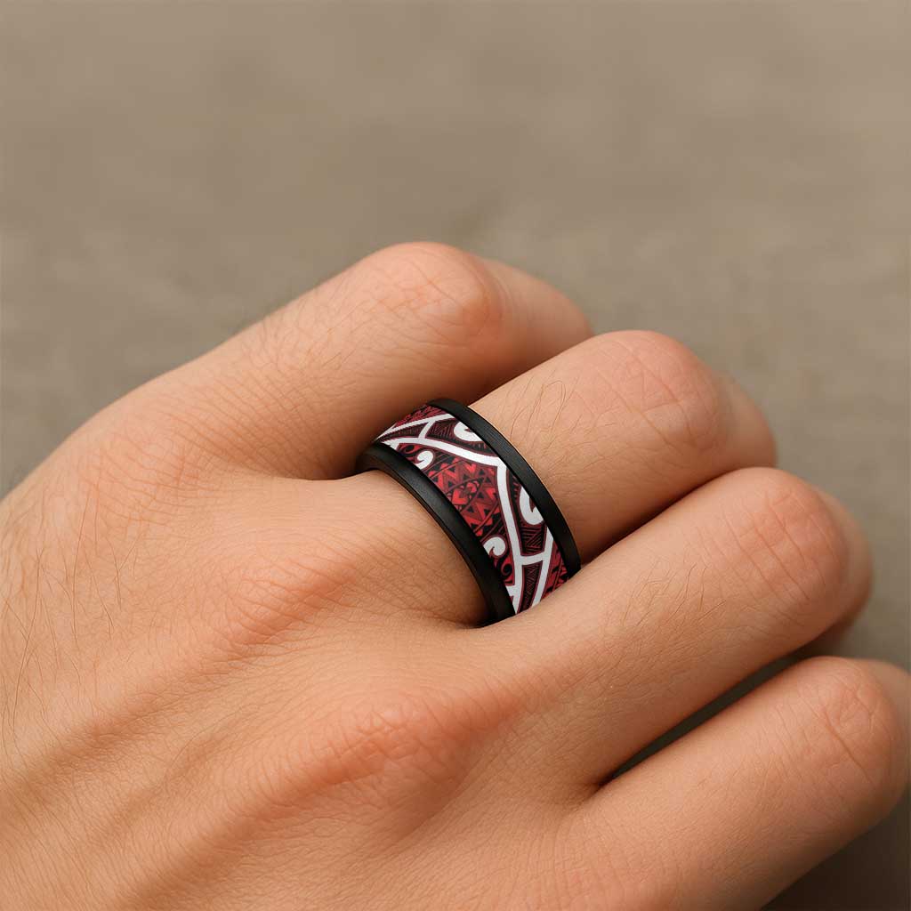 Aotearoa Maori Kowhaiwhai Spinner Ring Whero Puhoro and Patiki LT9 - Polynesian Pride
