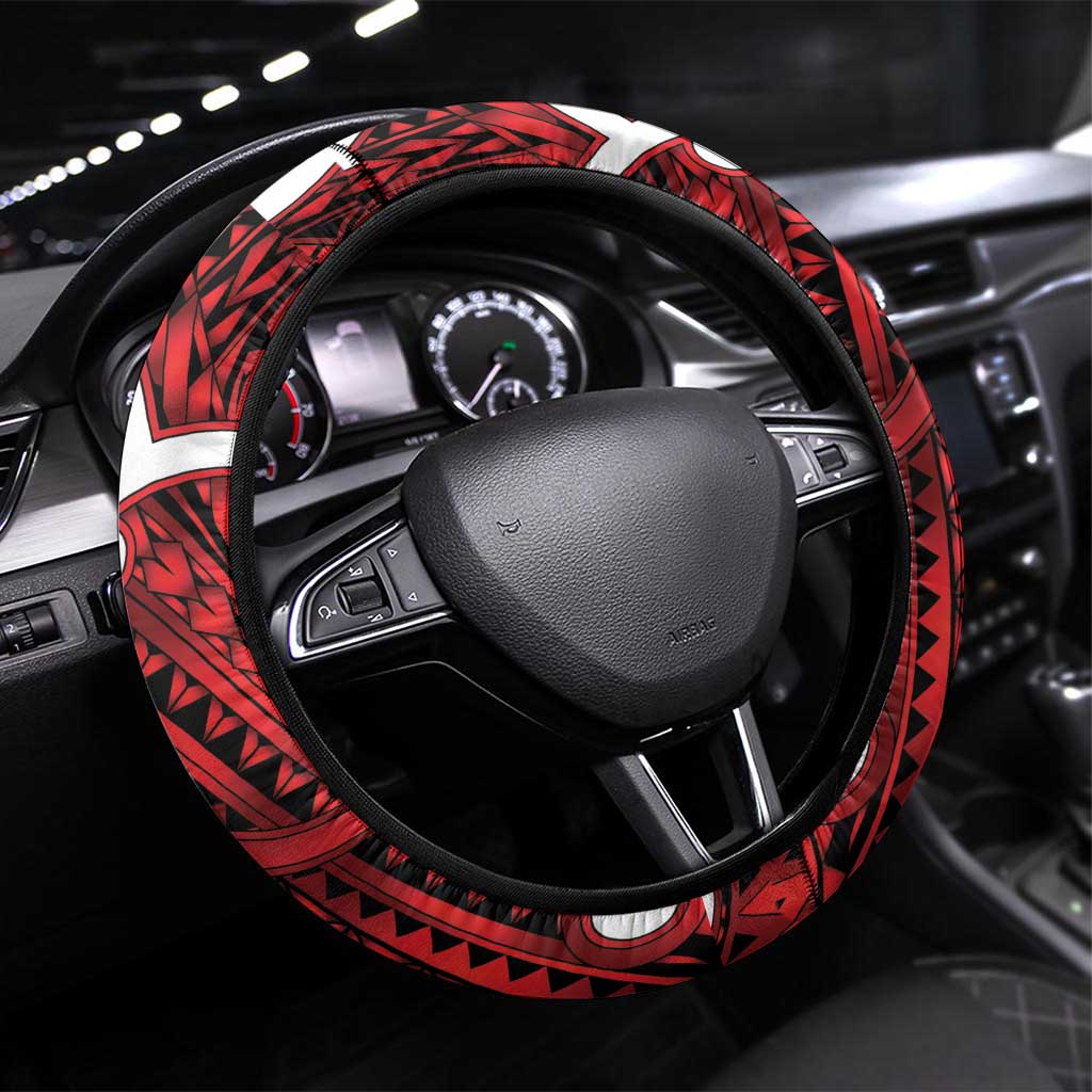 Aotearoa Maori Kowhaiwhai Steering Wheel Cover Whero Puhoro and Patiki LT9 Universal Fit Red - Polynesian Pride