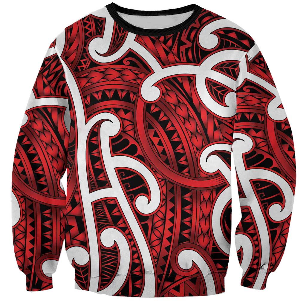 Aotearoa Maori Kowhaiwhai Sweatshirt Whero Puhoro and Patiki LT9 Unisex Red - Polynesian Pride