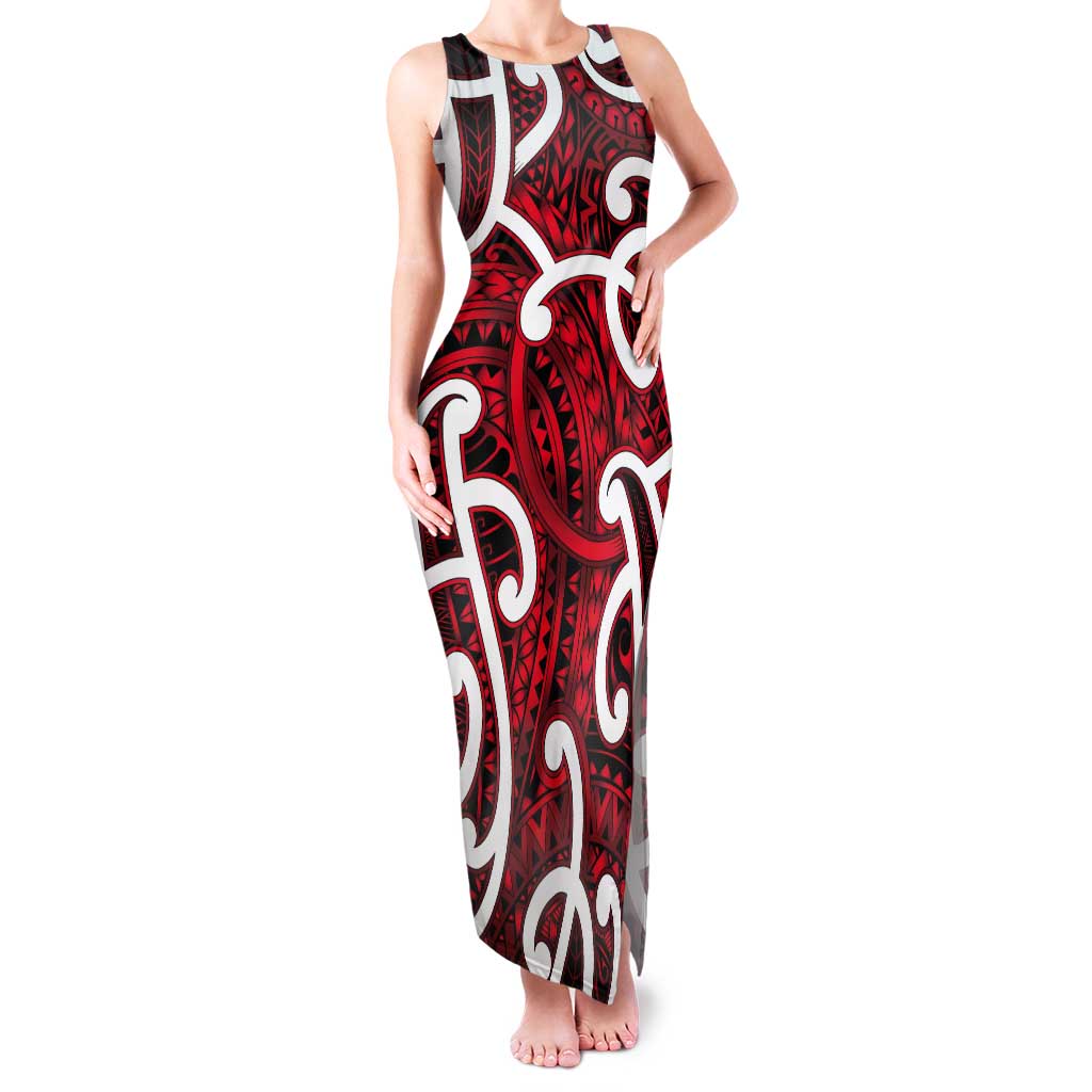 Aotearoa Maori Kowhaiwhai Tank Maxi Dress Whero Puhoro and Patiki LT9 Women Red - Polynesian Pride