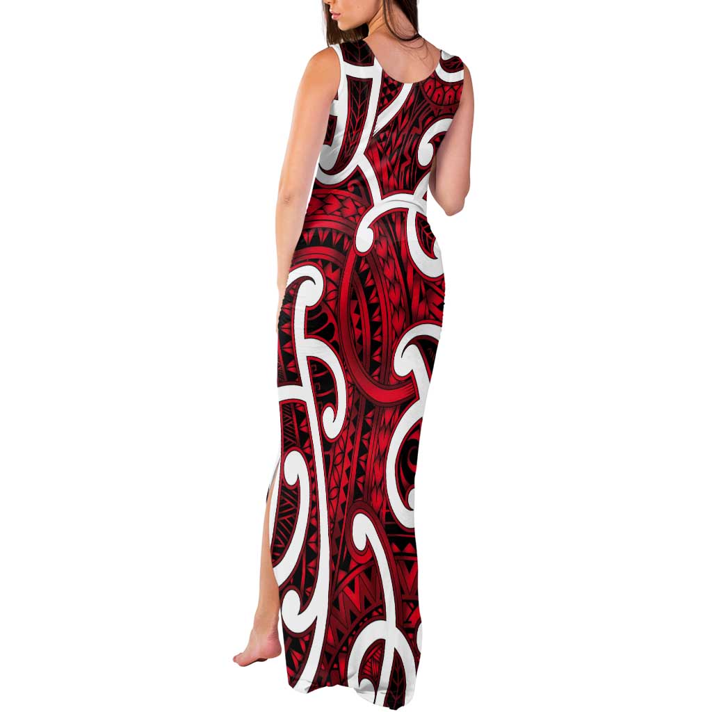 Aotearoa Maori Kowhaiwhai Tank Maxi Dress Whero Puhoro and Patiki