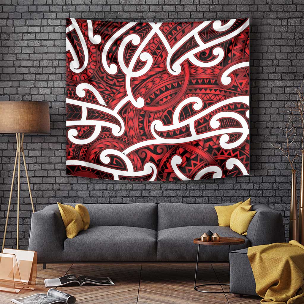 Aotearoa Maori Kowhaiwhai Tapestry Whero Puhoro and Patiki LT9 Red - Polynesian Pride