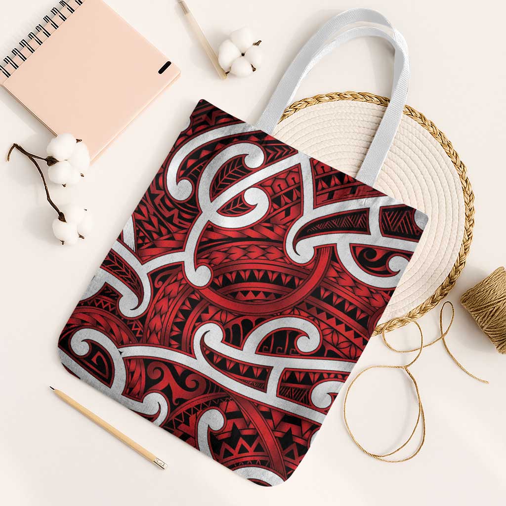 Aotearoa Maori Kowhaiwhai Tote Bag Whero Puhoro and Patiki LT9 White Strap One Size Red - Polynesian Pride