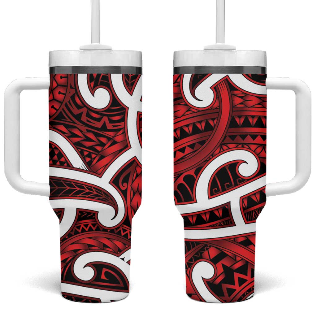 Aotearoa Maori Kowhaiwhai Tumbler With Handle Whero Puhoro and Patiki LT9 One Size: 40 oz Red - Polynesian Pride