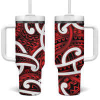 Aotearoa Maori Kowhaiwhai Tumbler With Handle Whero Puhoro and Patiki LT9 One Size: 40 oz Red - Polynesian Pride