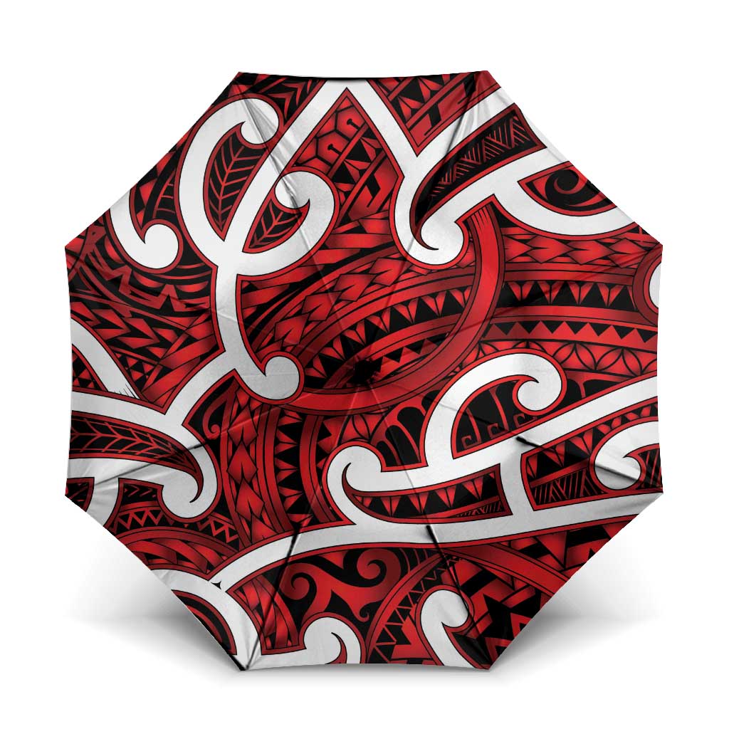 Aotearoa Maori Kowhaiwhai Umbrella Whero Puhoro and Patiki LT9 One Size Folded 11.42 inch Opened Diameter 37.4 inch Red - Polynesian Pride