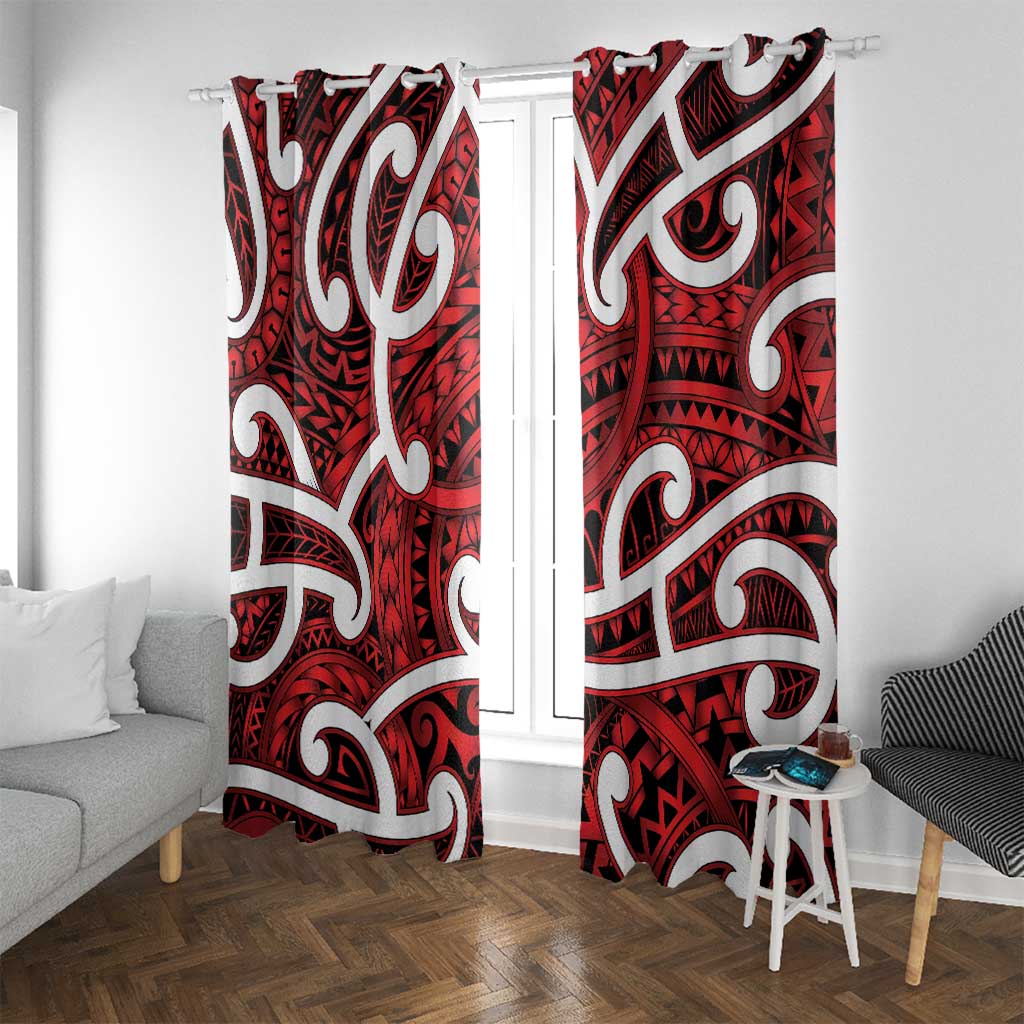 Aotearoa Maori Kowhaiwhai Window Curtain Whero Puhoro and Patiki LT9 With Grommets Red - Polynesian Pride