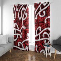 Aotearoa Maori Kowhaiwhai Window Curtain Whero Puhoro and Patiki LT9 With Grommets Red - Polynesian Pride