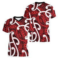 Aotearoa Maori Kowhaiwhai Women V-Neck T-Shirt Whero Puhoro and Patiki