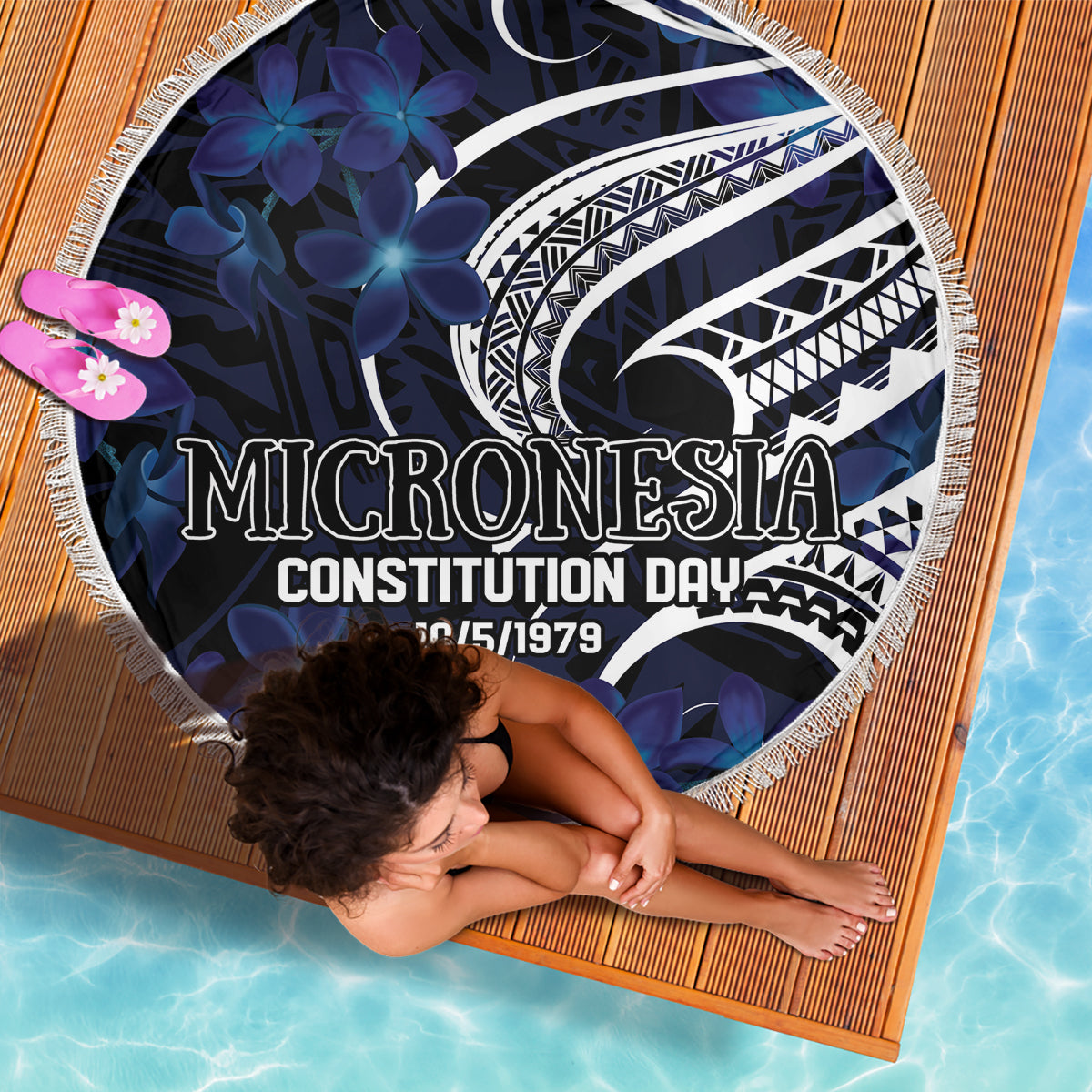 Micronesia Constitution Day Beach Blanket Since 1979 with Polynesian Hibiscus Pattern LT9 - Polynesian Pride