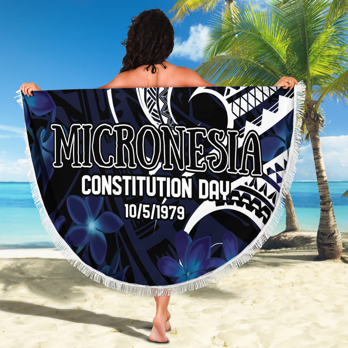 Micronesia Constitution Day Beach Blanket Since 1979 with Polynesian Hibiscus Pattern LT9 - Polynesian Pride