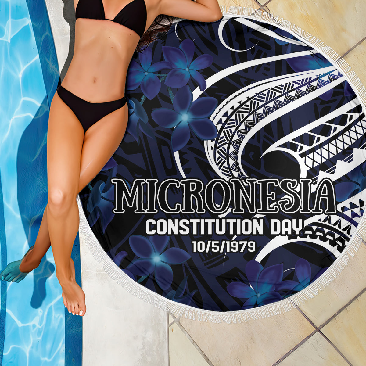 Micronesia Constitution Day Beach Blanket Since 1979 with Polynesian Hibiscus Pattern LT9 - Polynesian Pride