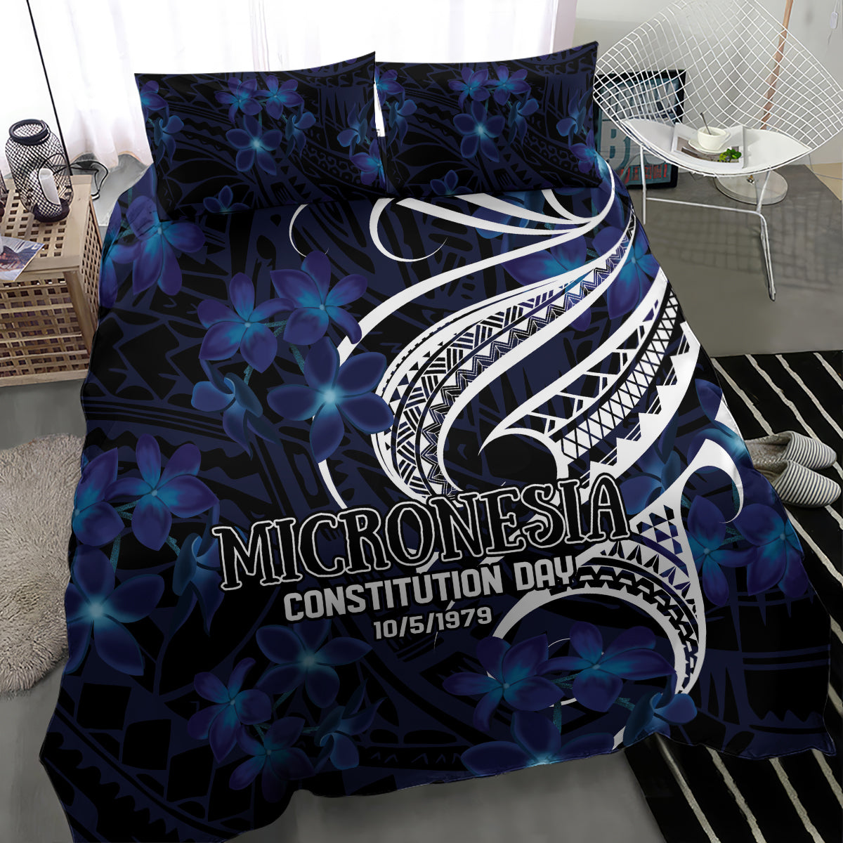 Micronesia Constitution Day Bedding Set Since 1979 with Polynesian Hibiscus Pattern LT9 - Polynesian Pride