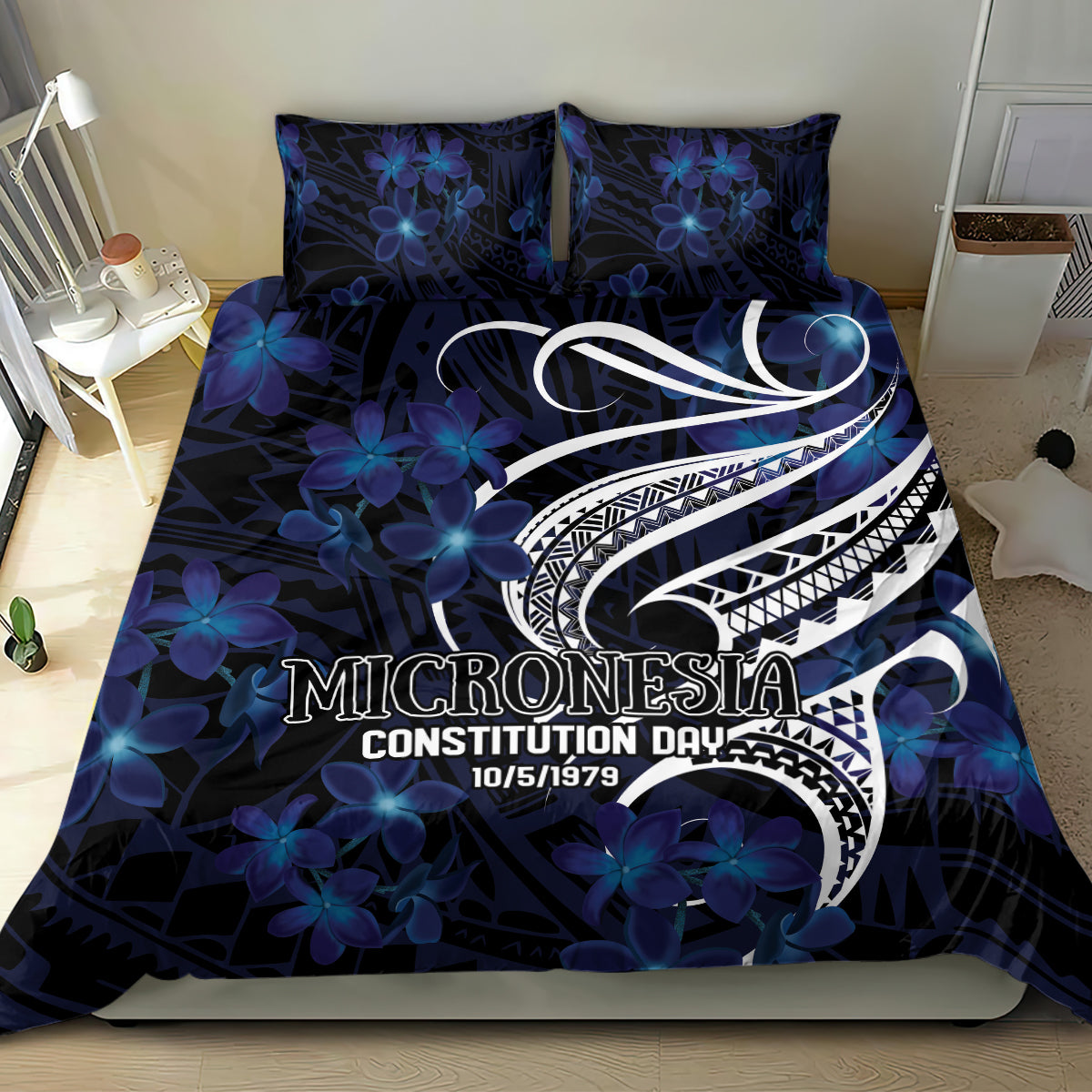 Micronesia Constitution Day Bedding Set Since 1979 with Polynesian Hibiscus Pattern LT9 - Polynesian Pride