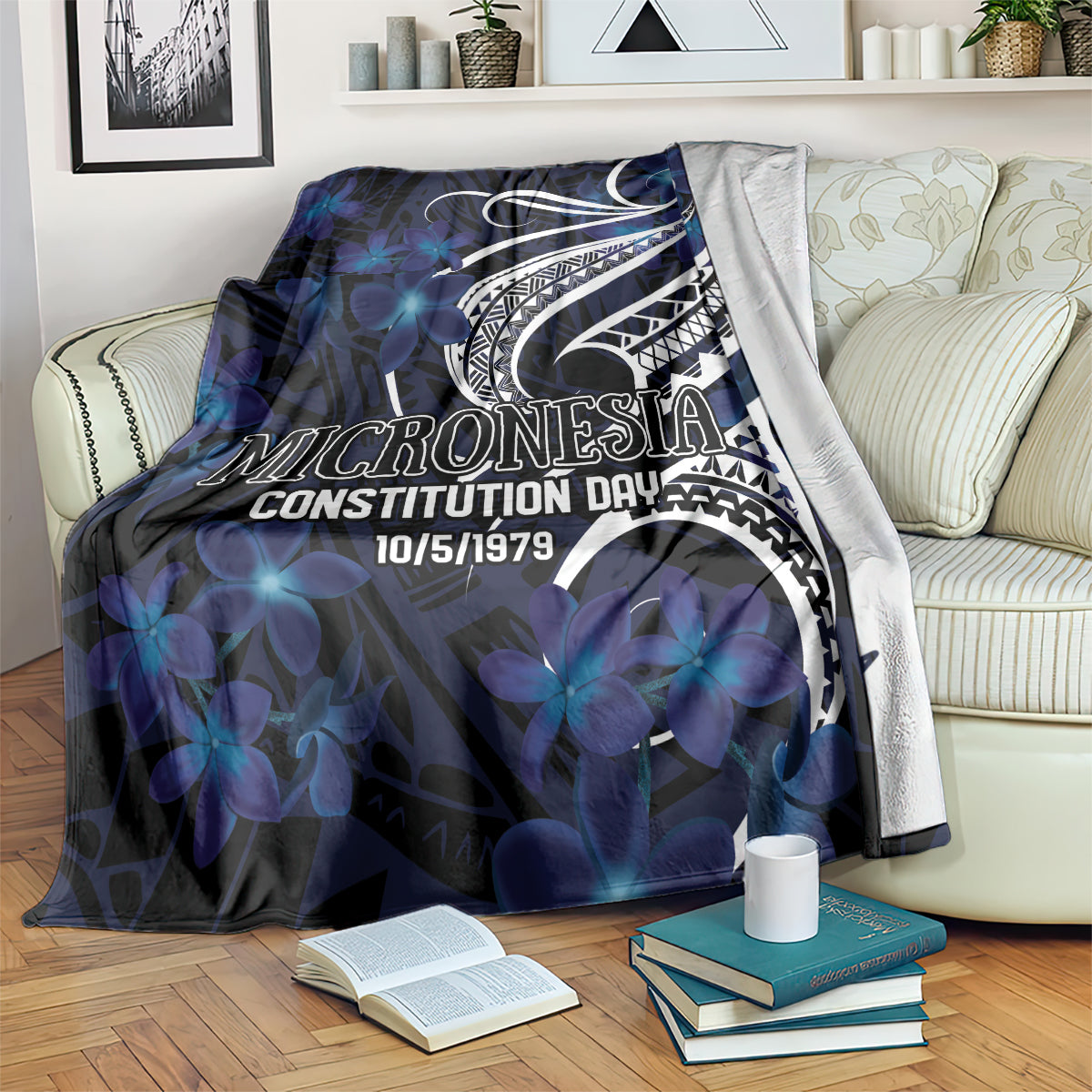 Micronesia Constitution Day Blanket Since 1979 with Polynesian Hibiscus Pattern LT9 Blue - Polynesian Pride
