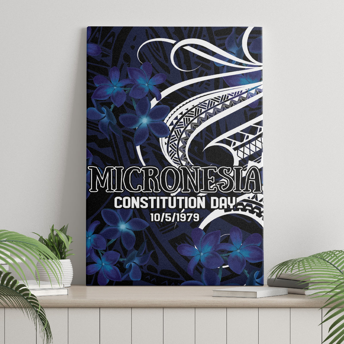 Micronesia Constitution Day Canvas Wall Art Since 1979 with Polynesian Hibiscus Pattern LT9 - Polynesian Pride