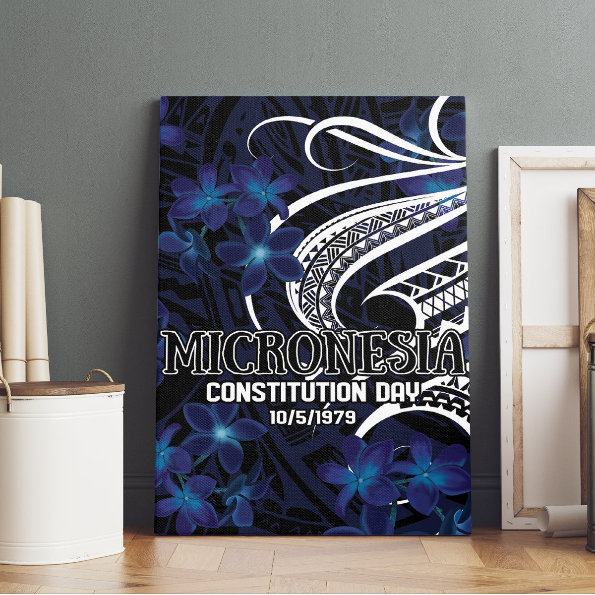 Micronesia Constitution Day Canvas Wall Art Since 1979 with Polynesian Hibiscus Pattern LT9 - Polynesian Pride