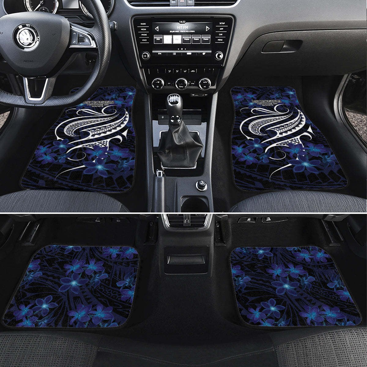 Micronesia Constitution Day Car Mats Since 1979 with Polynesian Hibiscus Pattern LT9 Set 4pcs Blue - Polynesian Pride