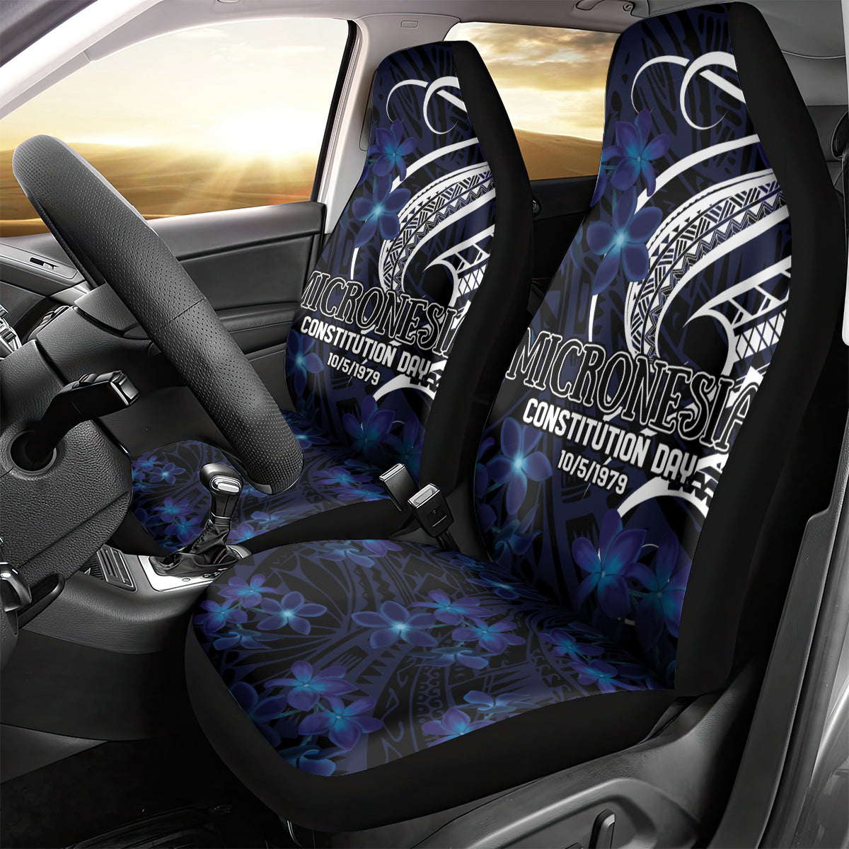 Micronesia Constitution Day Car Seat Cover Since 1979 with Polynesian Hibiscus Pattern