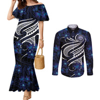Micronesia Constitution Day Couples Matching Mermaid Dress and Long Sleeve Button Shirt Since 1979 with Polynesian Hibiscus Pattern LT9 Blue - Polynesian Pride