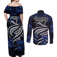 Micronesia Constitution Day Couples Matching Off Shoulder Maxi Dress and Long Sleeve Button Shirt Since 1979 with Polynesian Hibiscus Pattern LT9 - Polynesian Pride