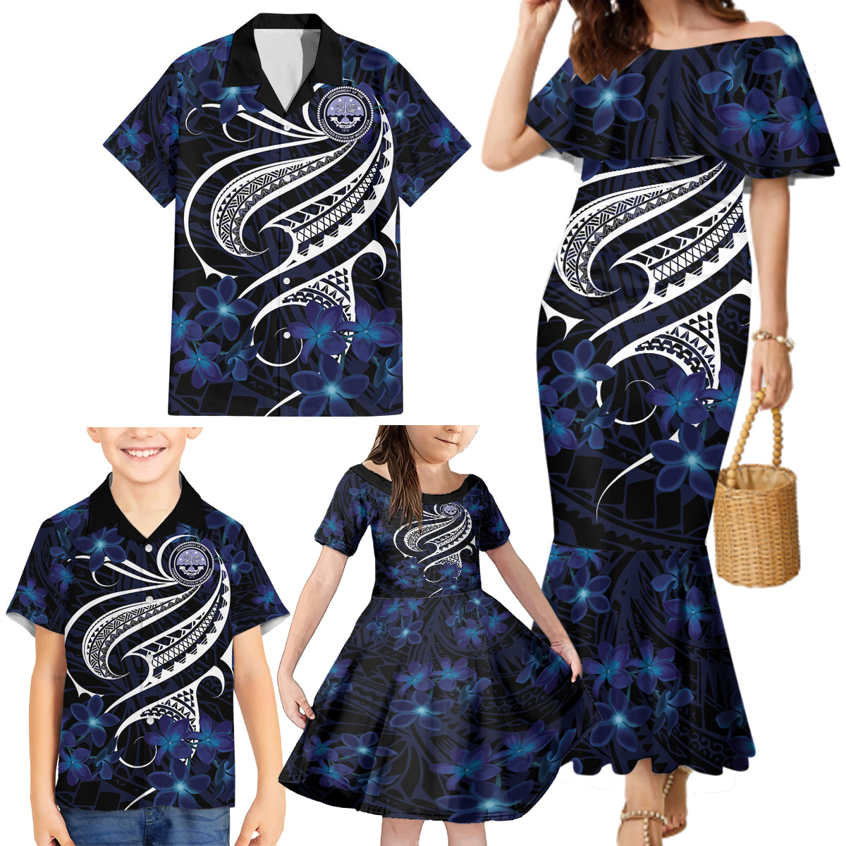 Micronesia Constitution Day Family Matching Mermaid Dress and Hawaiian Shirt Since 1979 with Polynesian Hibiscus Pattern