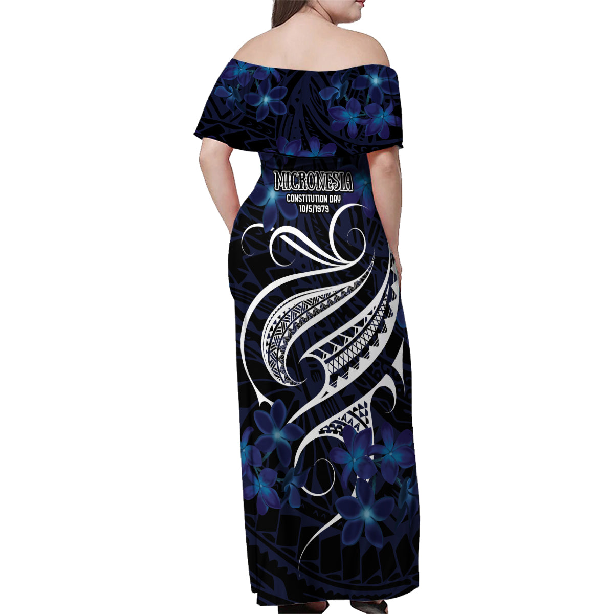 Micronesia Constitution Day Family Matching Off Shoulder Maxi Dress and Hawaiian Shirt Since 1979 with Polynesian Hibiscus Pattern