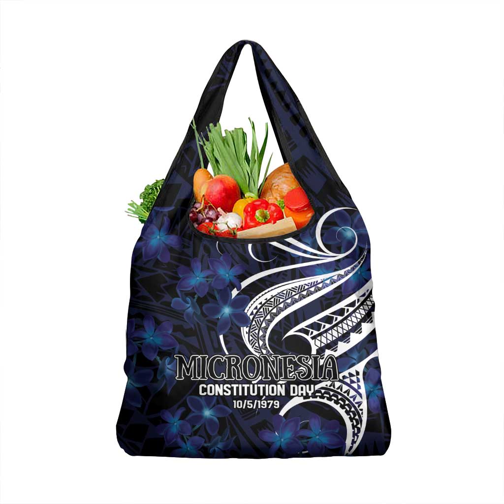 Micronesia Constitution Day Grocery Bag Since 1979 with Polynesian Hibiscus Pattern LT9 1-pack One Size Blue - Polynesian Pride