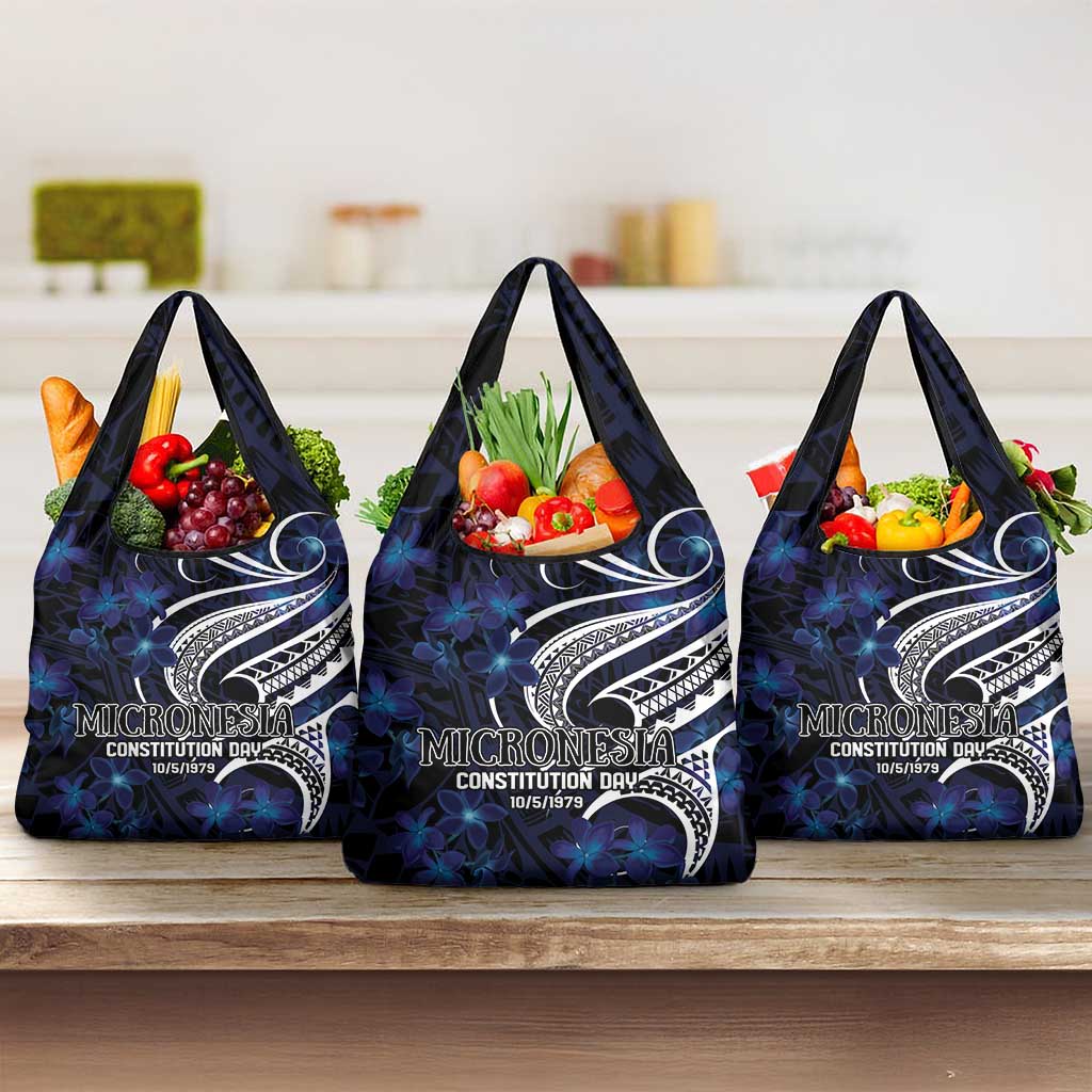 Micronesia Constitution Day Grocery Bag Since 1979 with Polynesian Hibiscus Pattern LT9 3-pack One Size Blue - Polynesian Pride