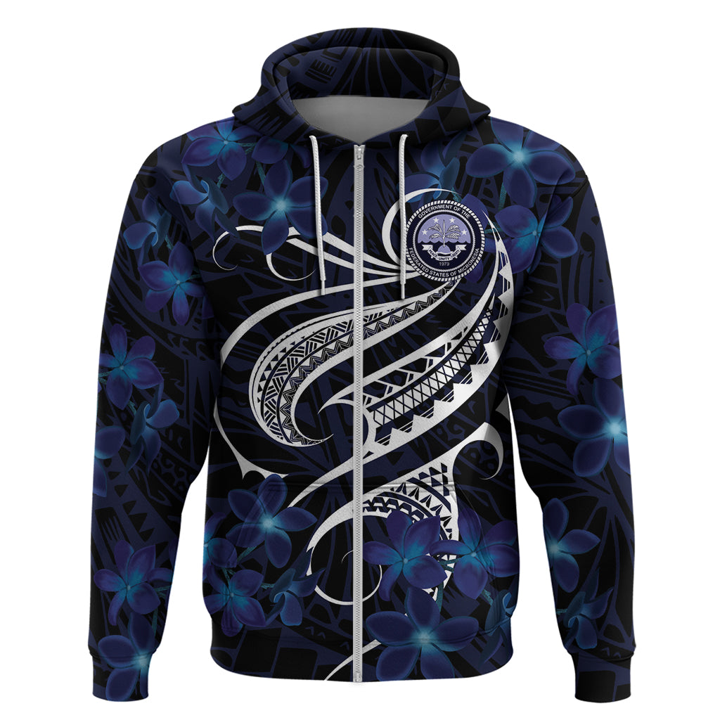 Micronesia Constitution Day Hoodie Since 1979 with Polynesian Hibiscus Pattern LT9 Zip Hoodie Blue - Polynesian Pride