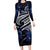 Micronesia Constitution Day Long Sleeve Bodycon Dress Since 1979 with Polynesian Hibiscus Pattern