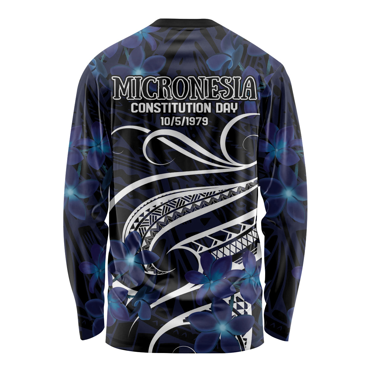 Micronesia Constitution Day Long Sleeve Shirt Since 1979 with Polynesian Hibiscus Pattern