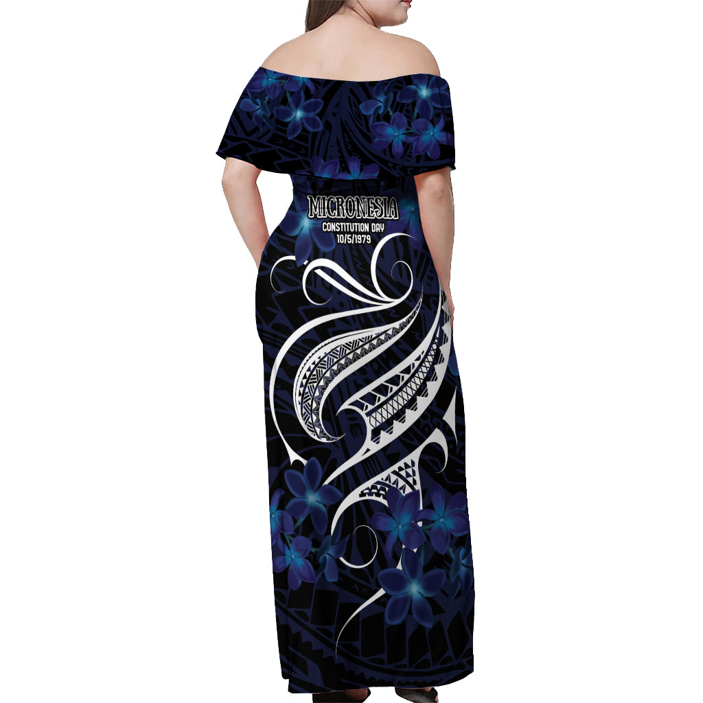 Micronesia Constitution Day Off Shoulder Maxi Dress Since 1979 with Polynesian Hibiscus Pattern LT9 - Polynesian Pride
