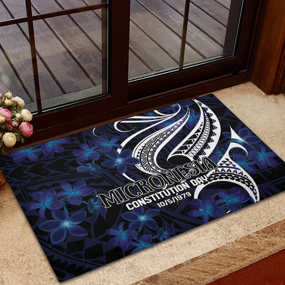 Micronesia Constitution Day Rubber Doormat Since 1979 with Polynesian Hibiscus Pattern LT9 - Polynesian Pride